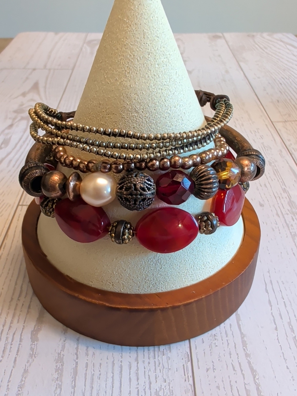 Red Beaded Boho Women's Bracelet Stack